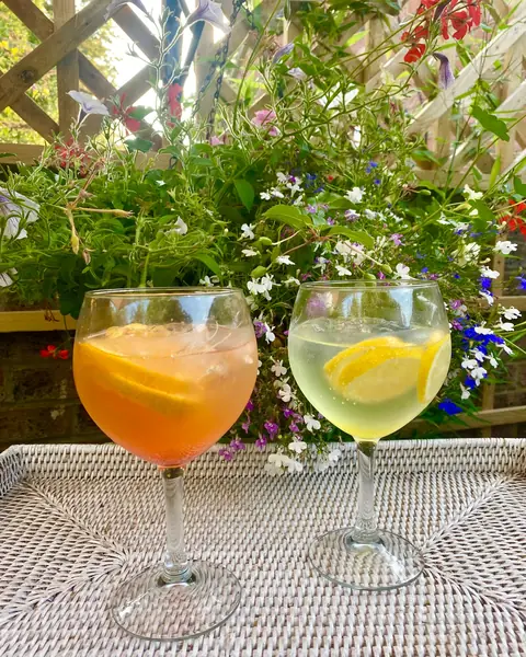 Aperol and limoncello spritzes in the garden