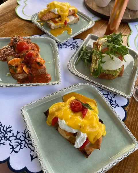 Egg dishes and salads on a garden table
